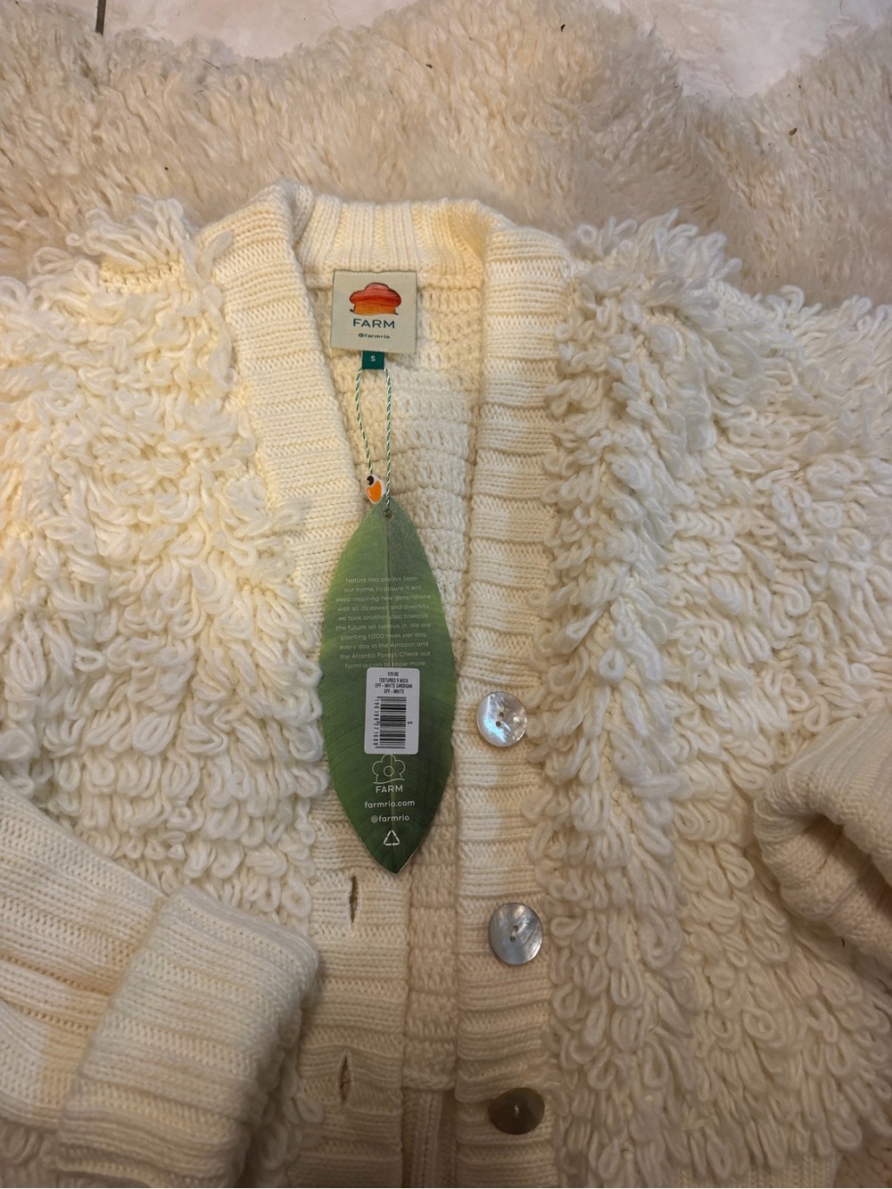 FARM Rio Cream Loop-Knit women Cardigan with Buttons - Picture 3 of 7